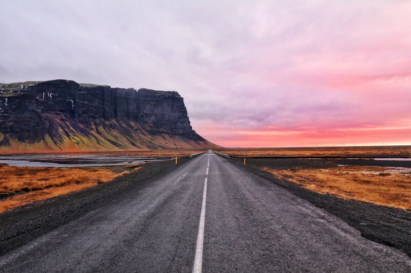Road to the cliff at sunset