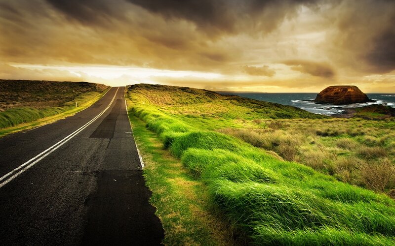 Road to the coast at sunset