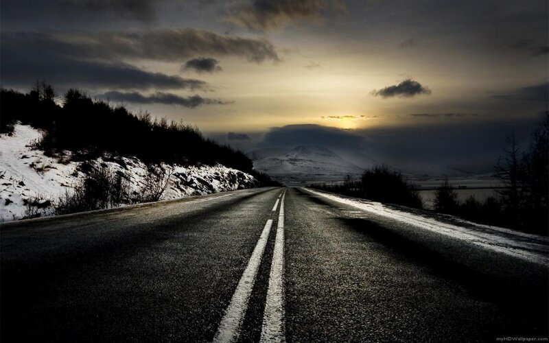 Road to the horizon at sunset