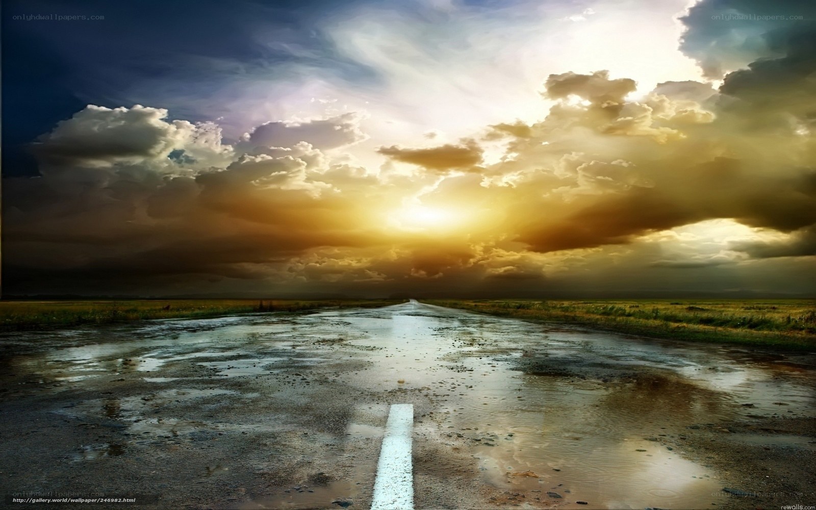 Road to the horizon at sunset