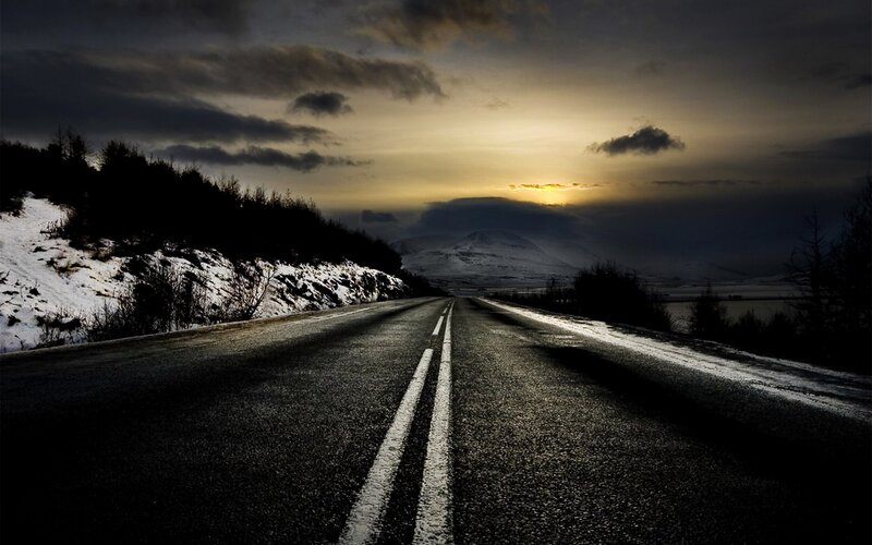 Road to the horizon at sunset