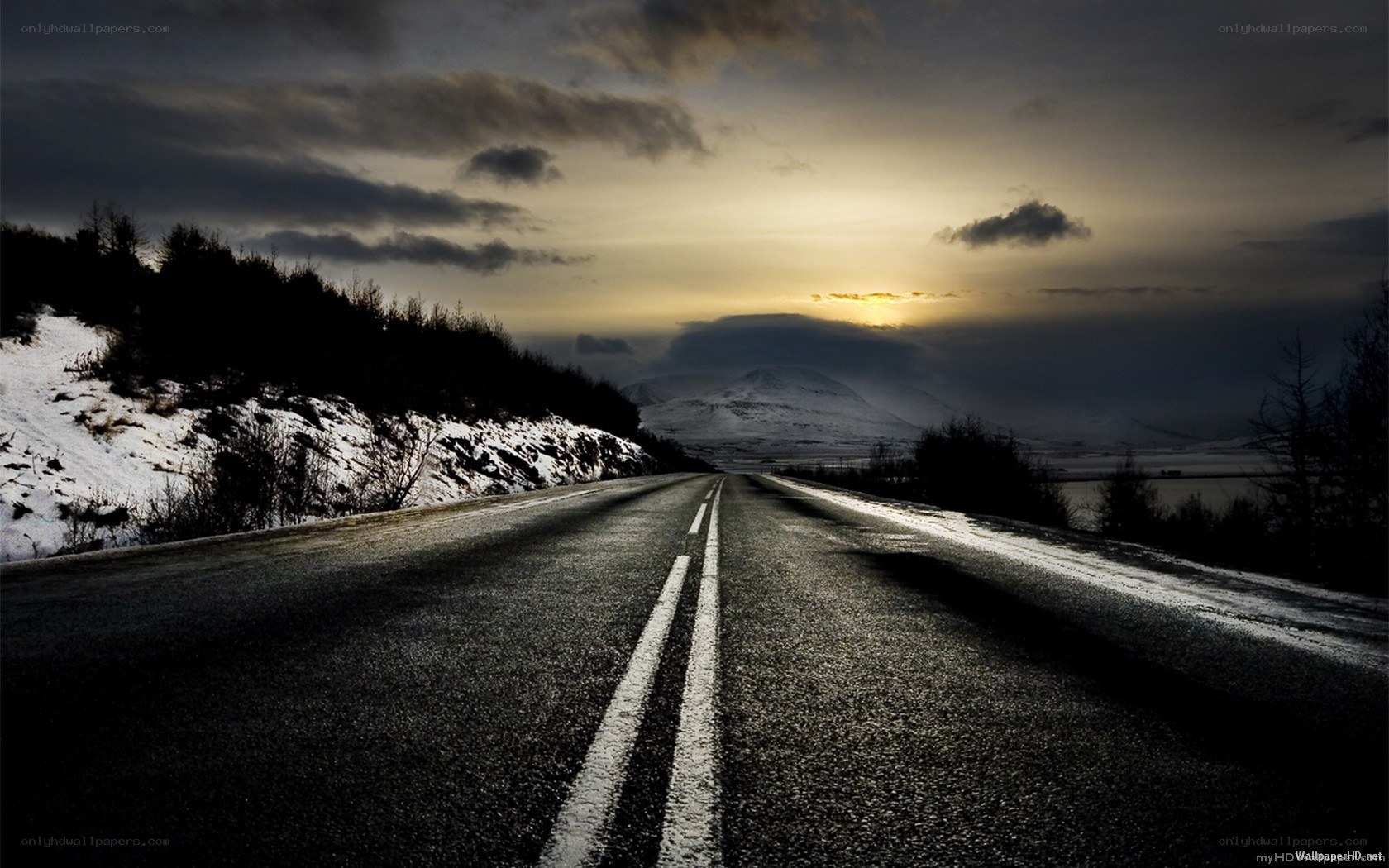 Road to the horizon at sunset