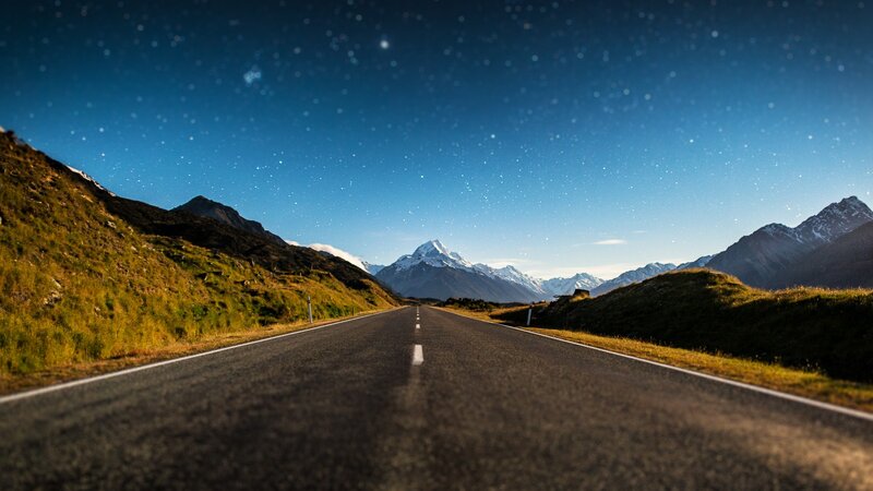 Road to the mountains at night
