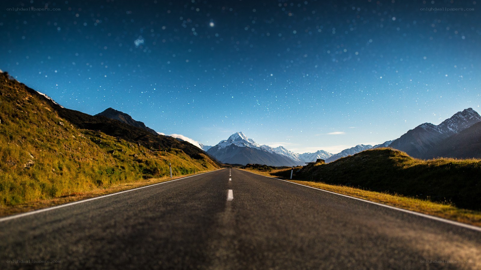 Road to the mountains at night