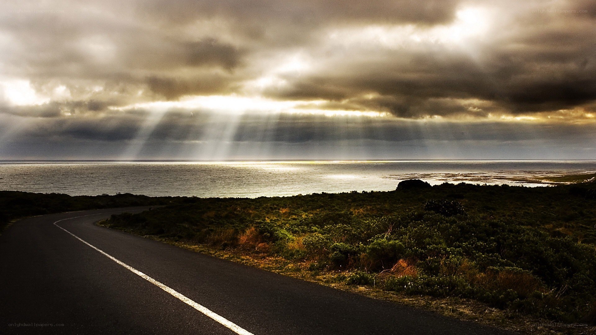 Road to the ocean at sunset
