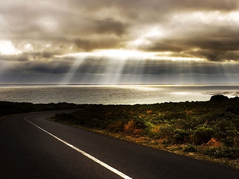Road to the ocean at sunset