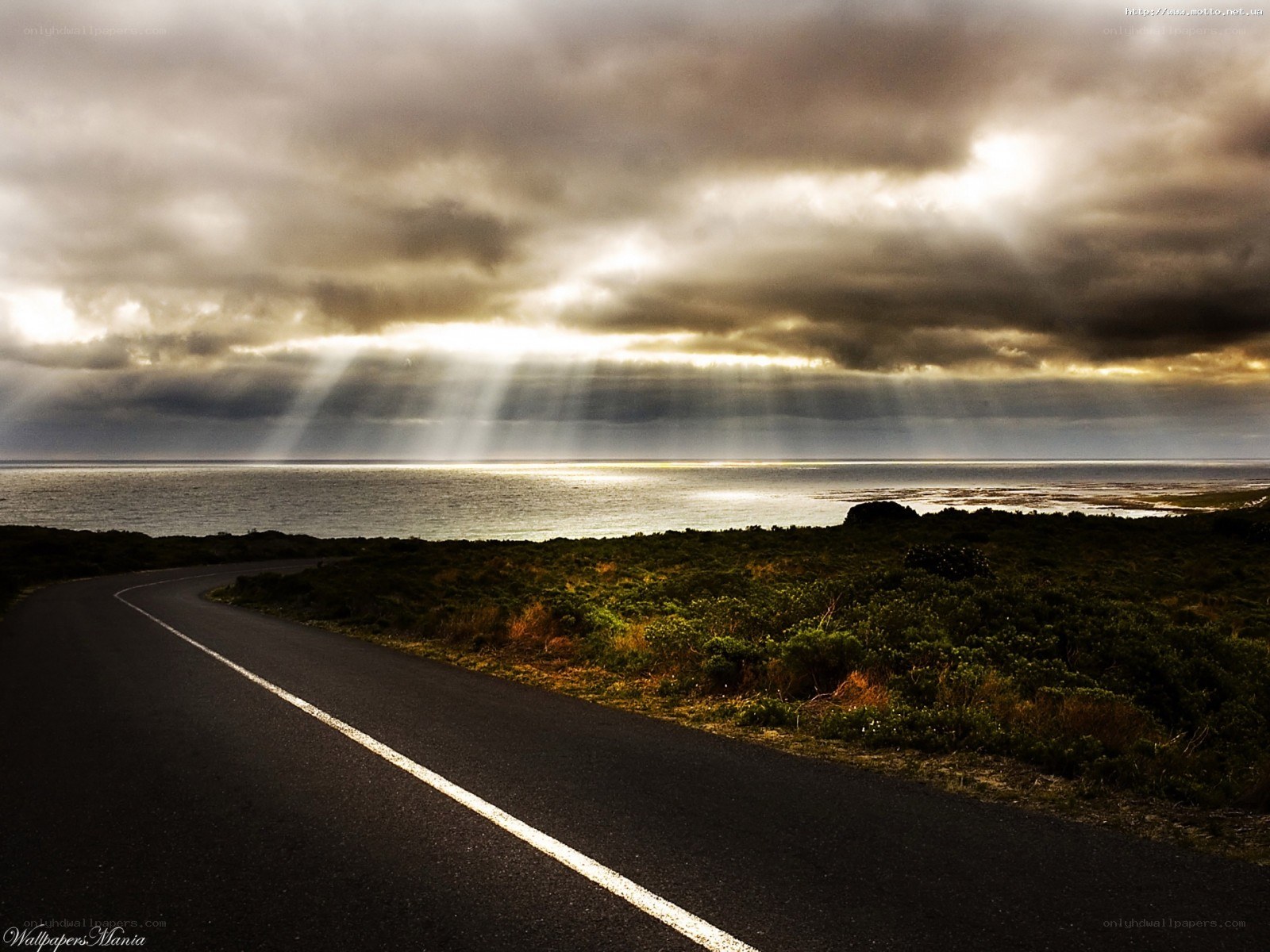 Road to the ocean at sunset