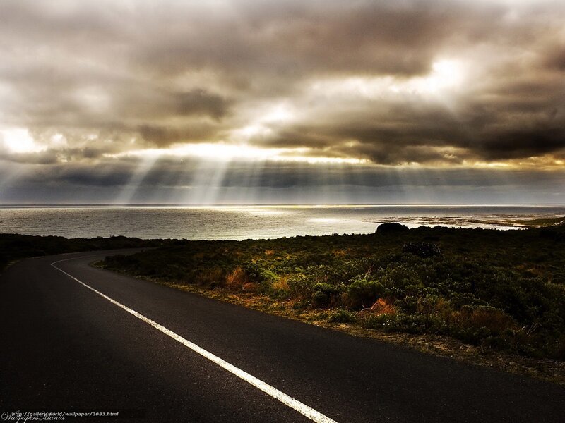 Road to the sea at sunset