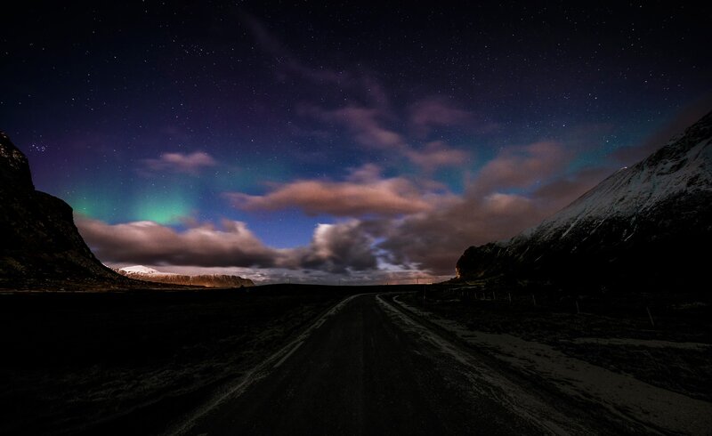 Road under Aurora Borealis