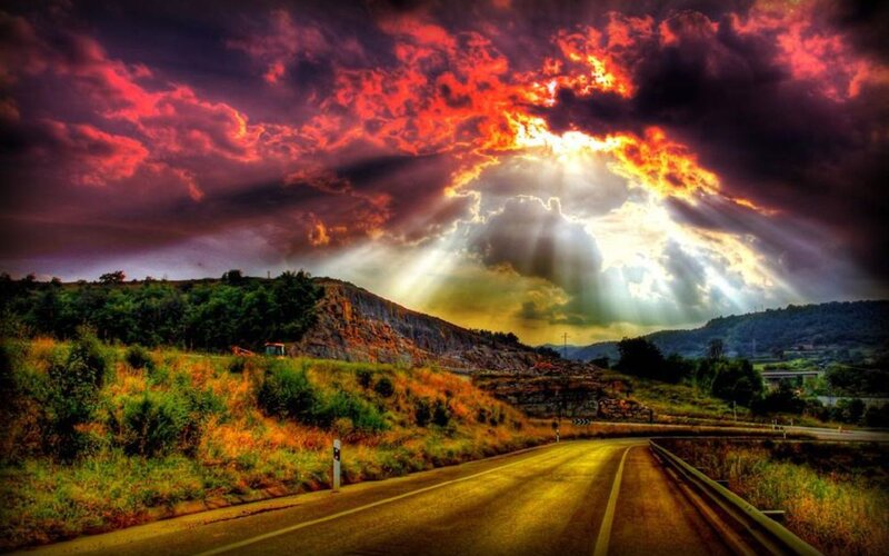 Road under Dramatic Sky — Red