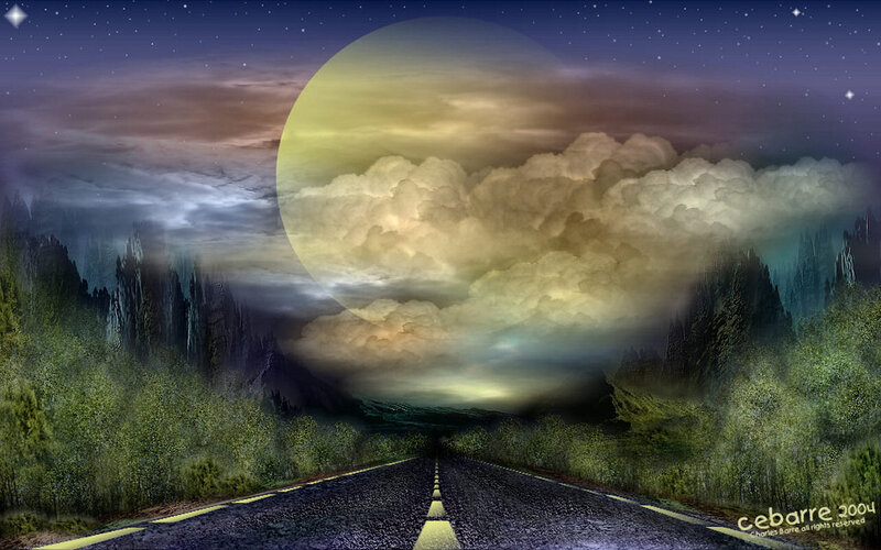 Road under Giant Moon