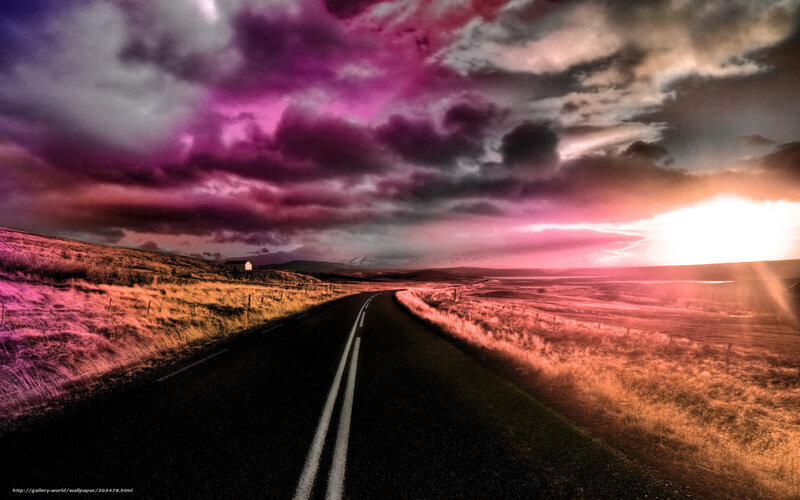 Road under purple sky