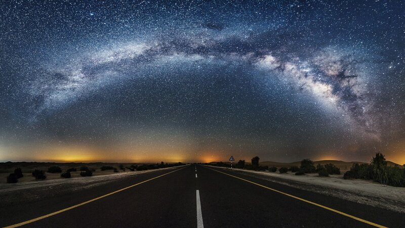 Road under Starry Sky — Black, Serene, Night