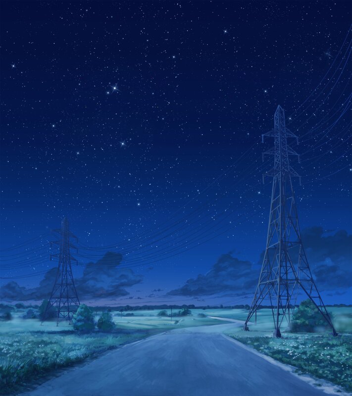 Road under Starry Sky — Blue, Serene, Night