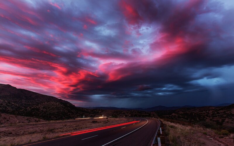 Road under Stormy Sky — Red, Dramatic
