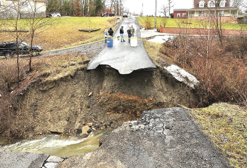 Road washed out by flood