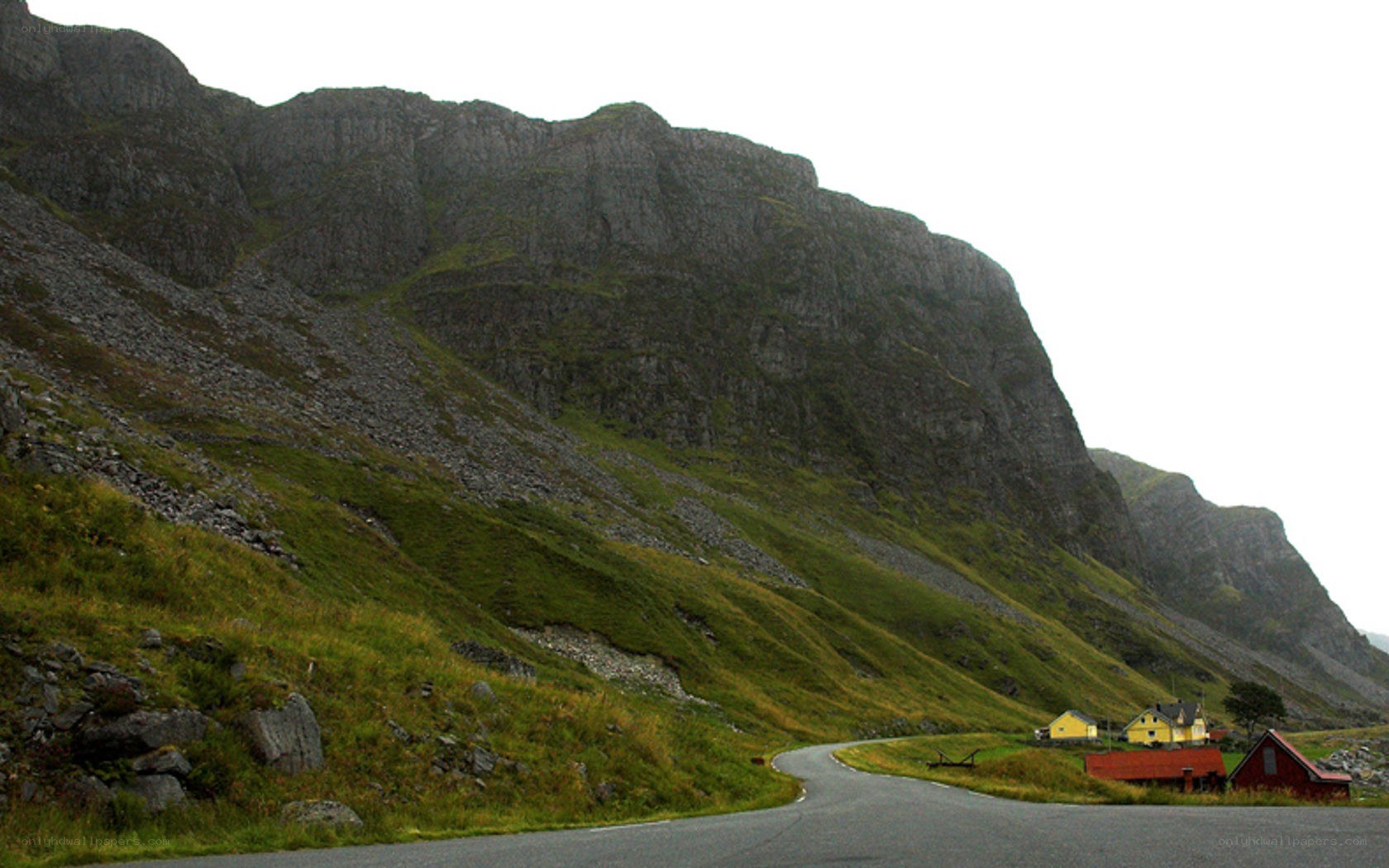 Road winding through mountain valley