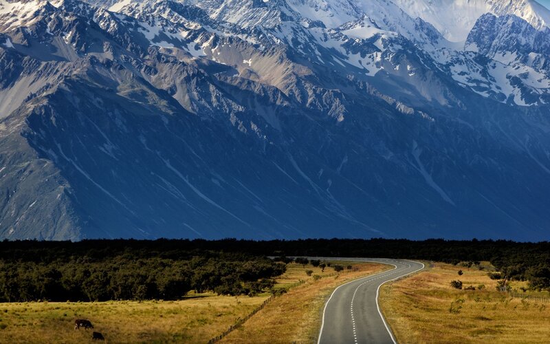 Road winding through mountain valley