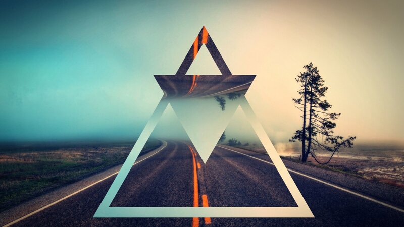 Road with Geometric Overlay — Blue, Dreamy
