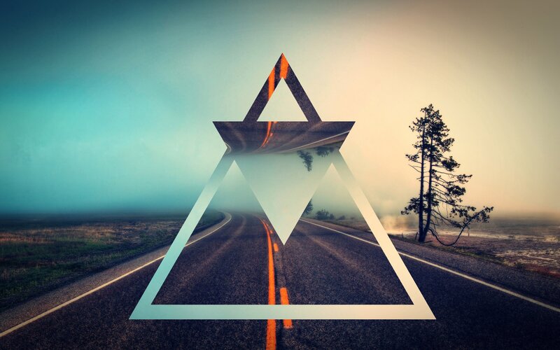 Road with Geometric Overlay — Blue