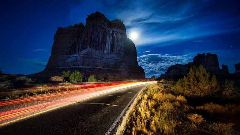 Road with Light Trails — Blue