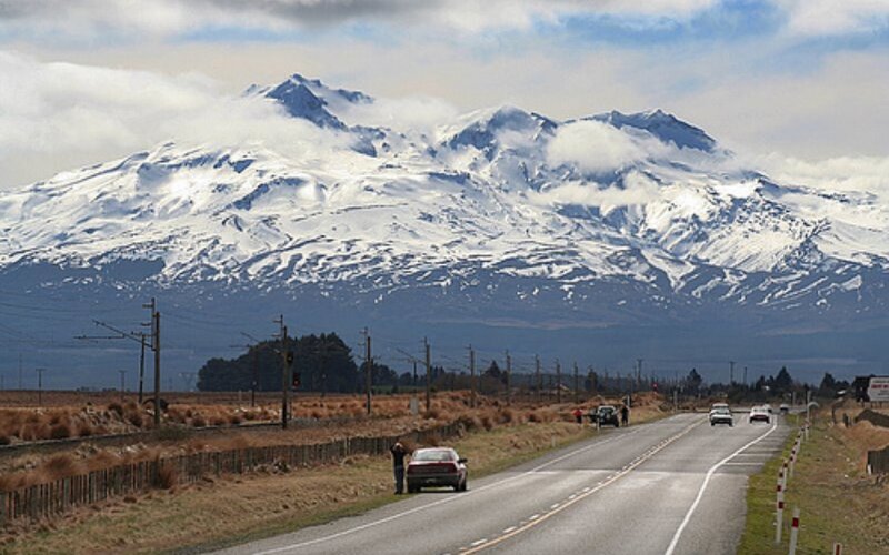 Road with snow-capped mountains