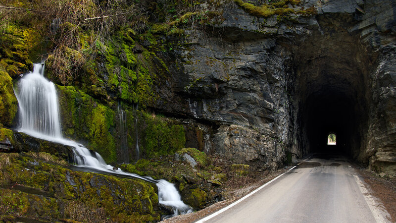 Road with Waterfall and Tunnel