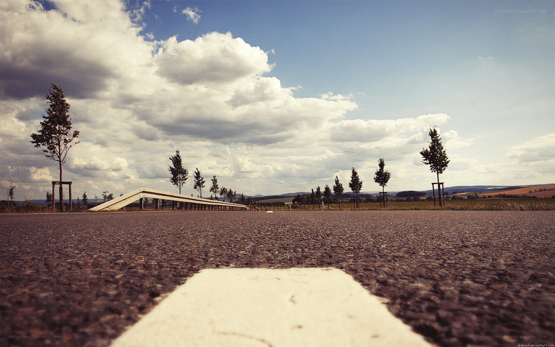Road with white line and sky