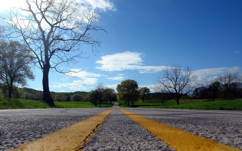 Road with Yellow Lines — Blue, Serene