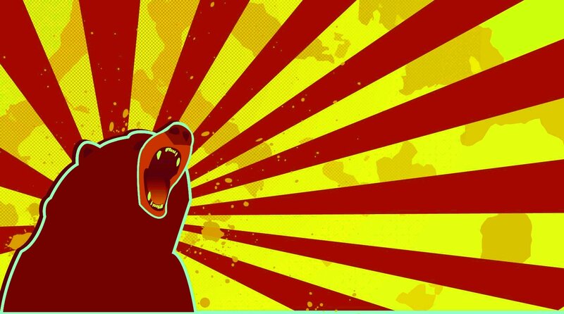 roaring bear with sunburst