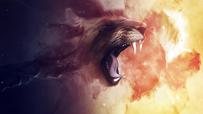 Roaring Lion Head — Yellow, Dramatic, Digital Art