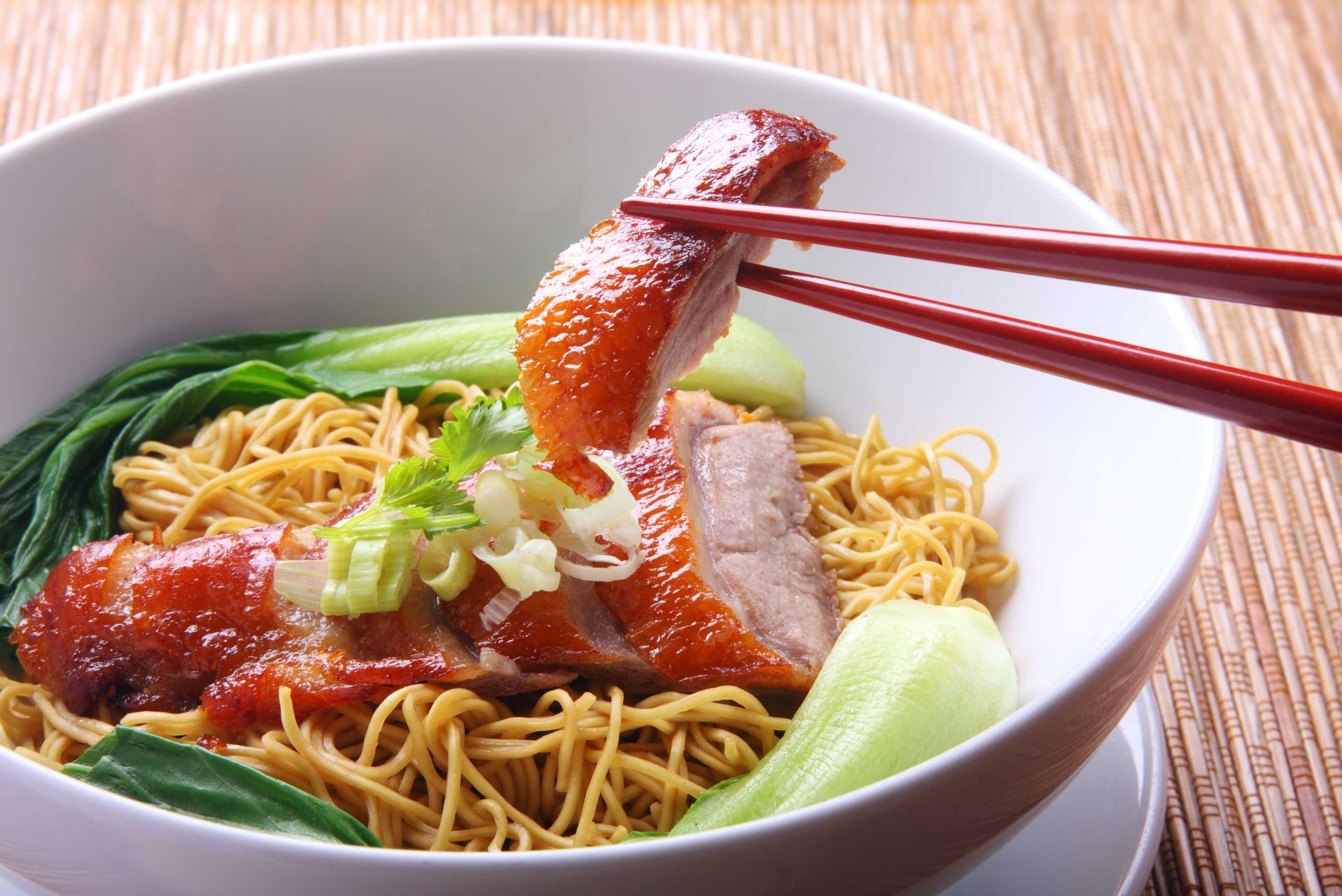 Roast duck noodle bowl