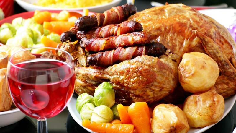 Roast Turkey Dinner — Brown, Festive, Photograph, Wine Glass