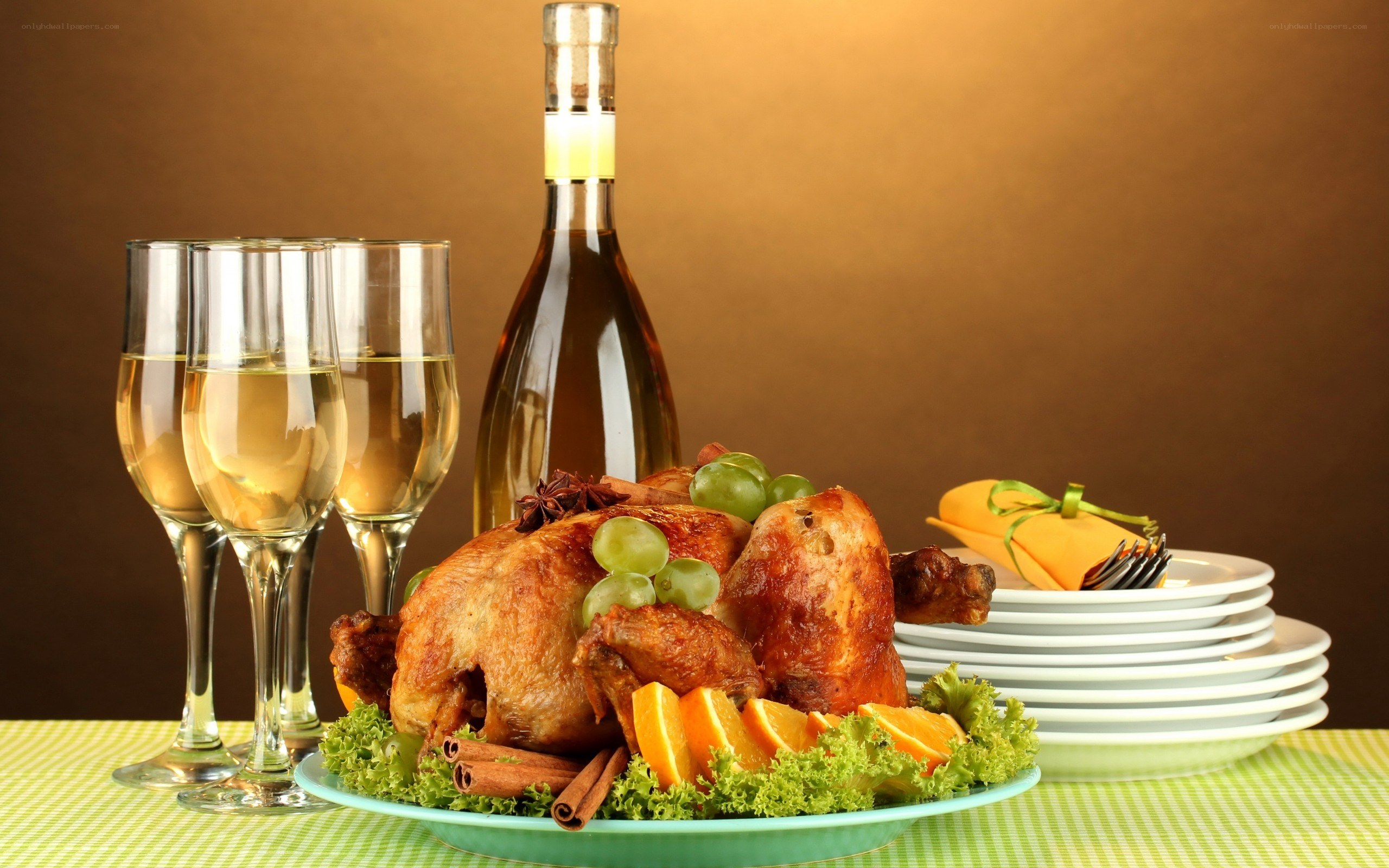 Roasted chicken dinner setup