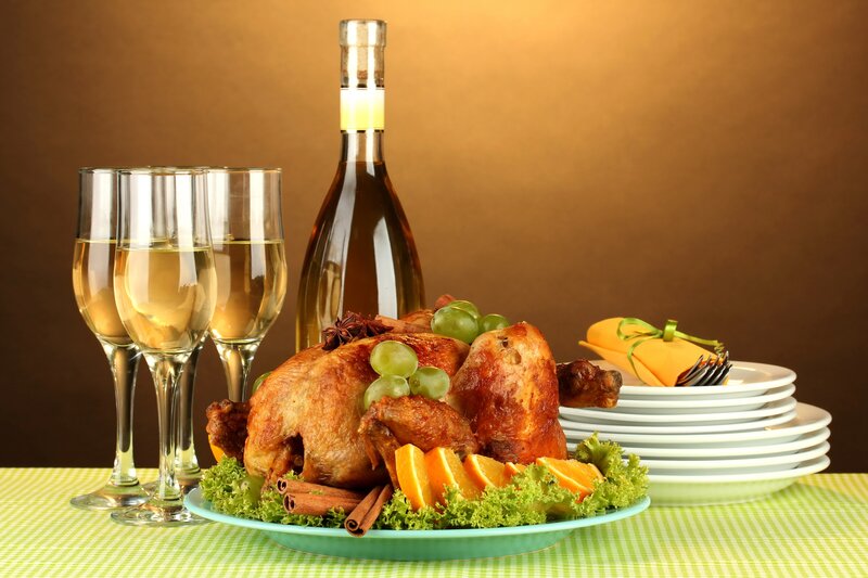 Roasted chicken dinner setup