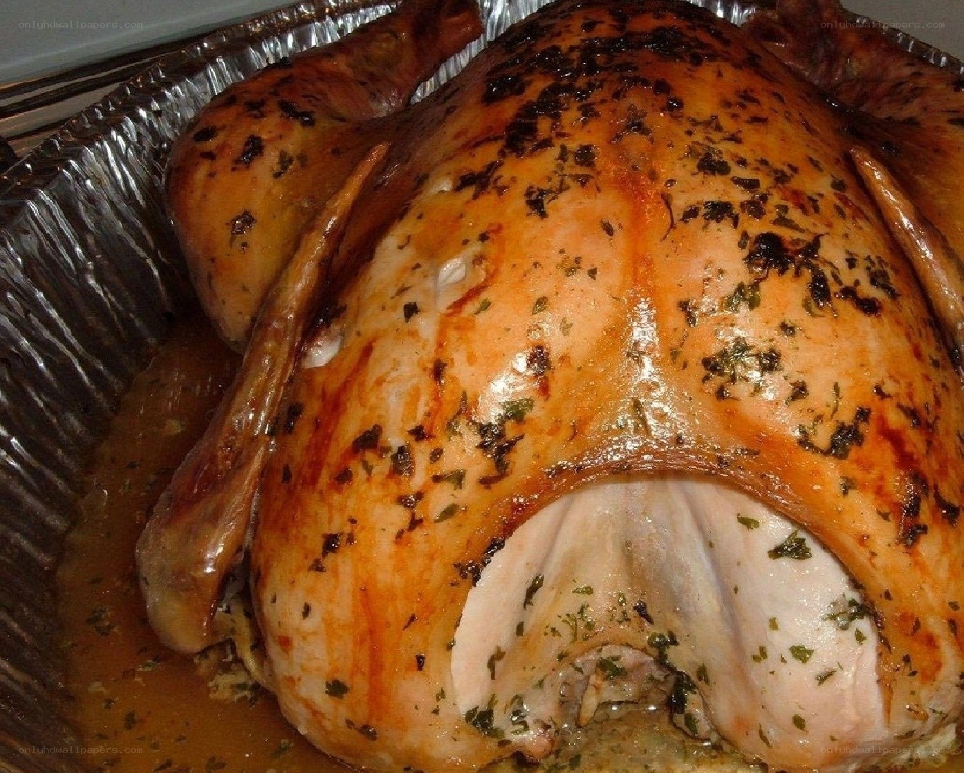 roasted chicken in foil pan