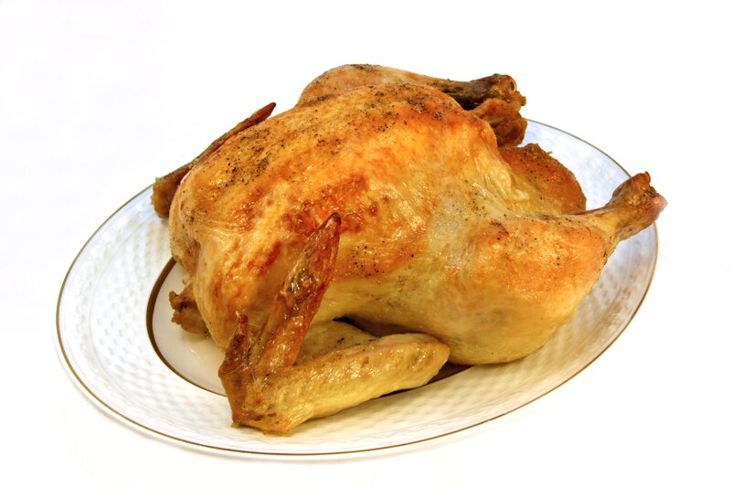 Roasted chicken on a platter
