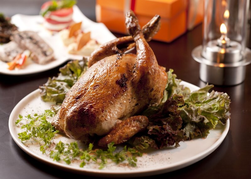 Roasted chicken on a platter