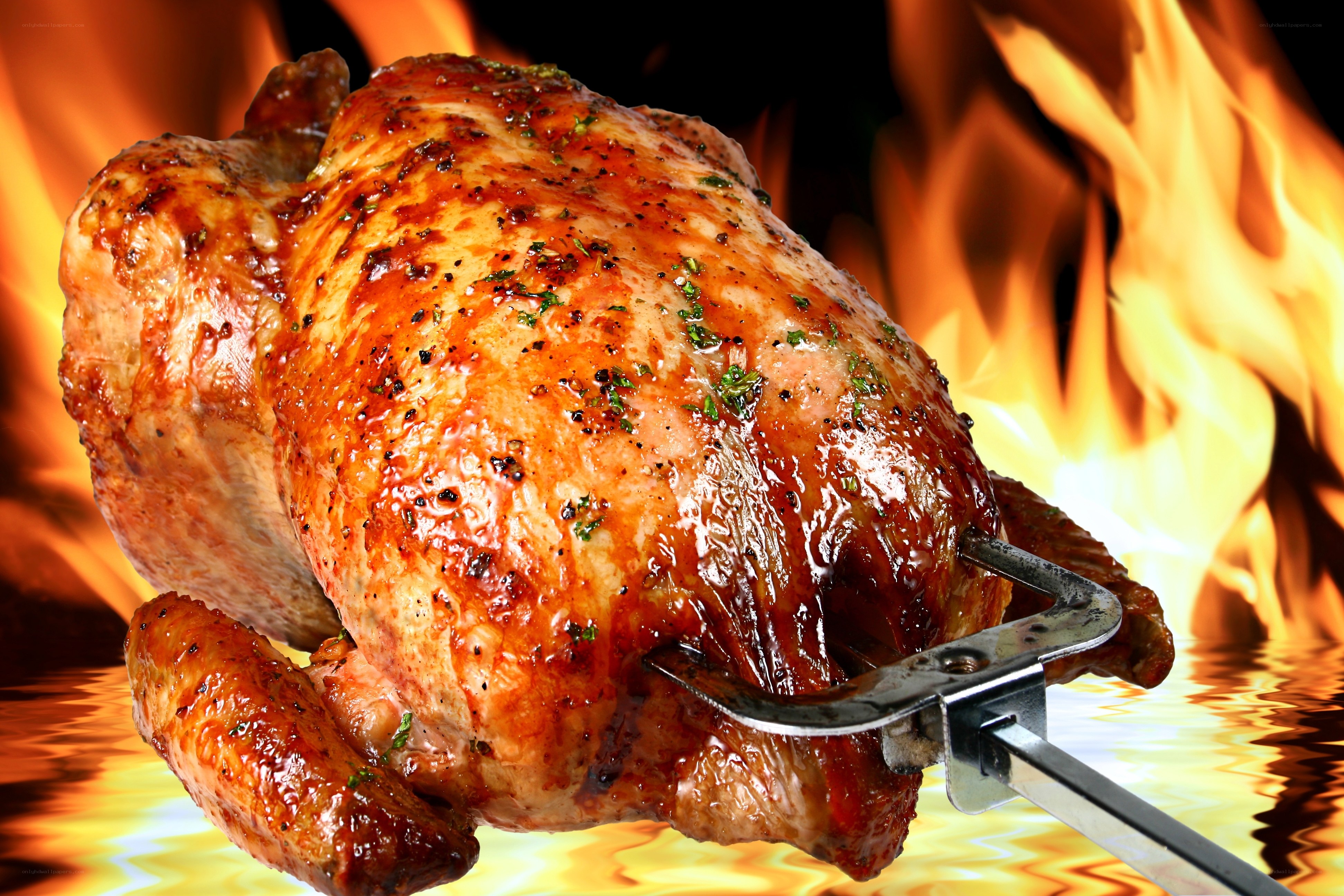 roasted chicken on a spit