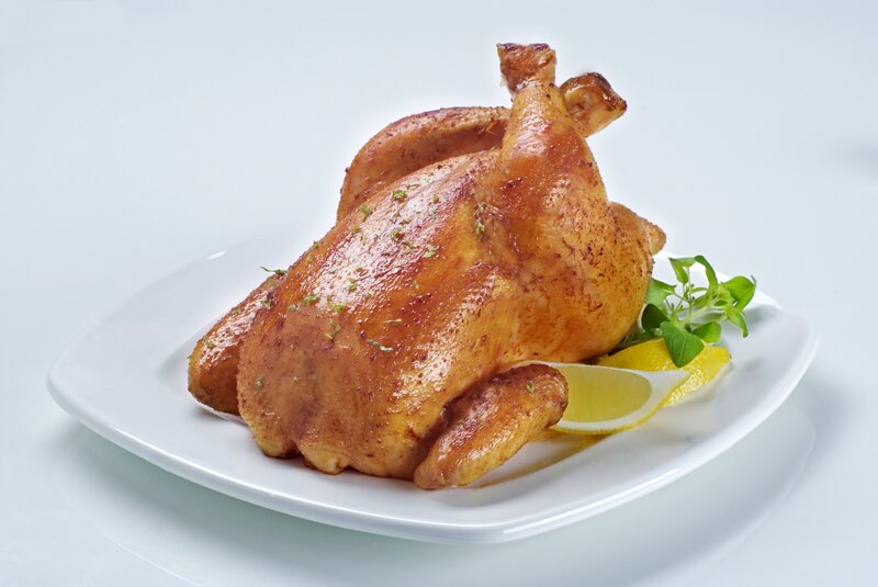 Roasted Chicken on Plate — White, Neutral, Photograph