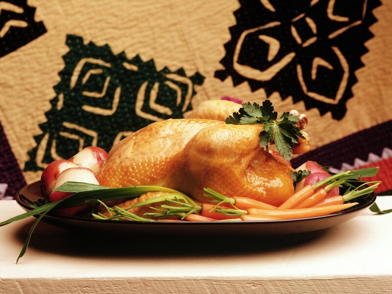 Roasted Chicken on Platter — Brown