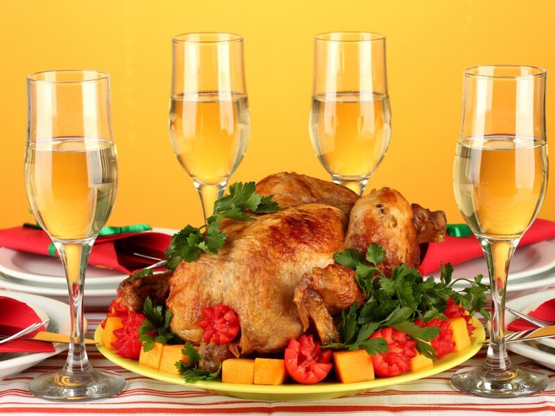 Roasted Chicken on Platter — Yellow, Festive