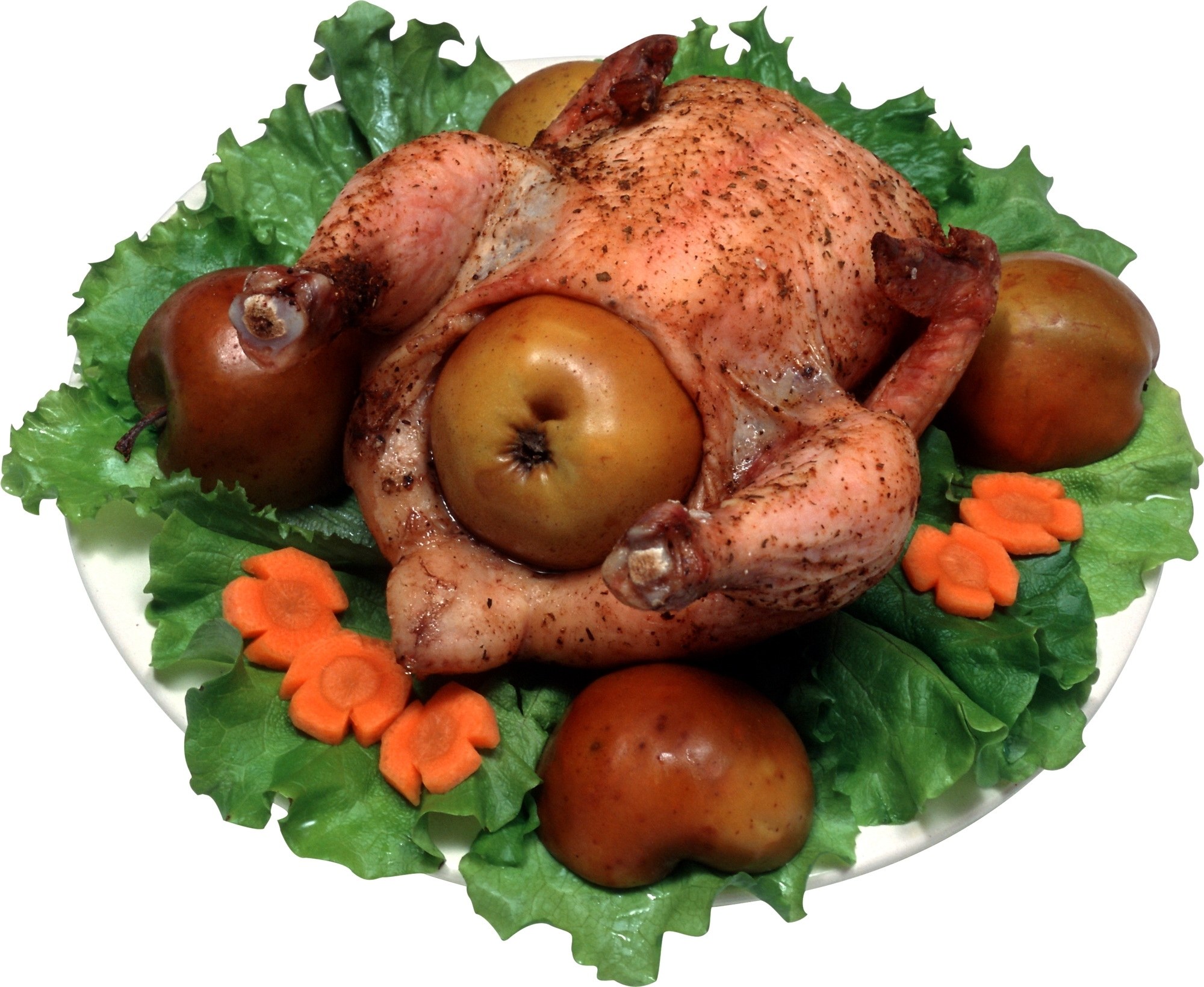 Roasted chicken with apples and carrots