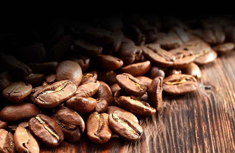Roasted Coffee Beans — Brown, Dramatic, Photograph, Wooden Surface