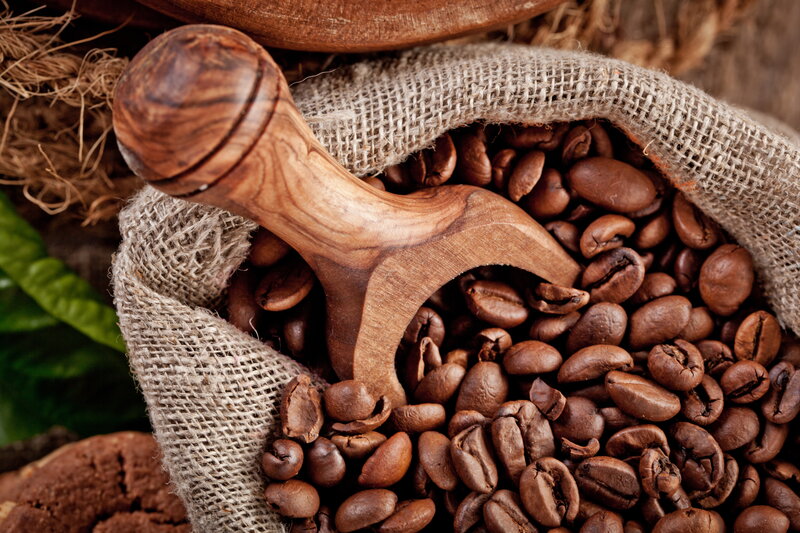 Roasted Coffee Beans — Brown, Natural, Photograph, Wooden Scoop