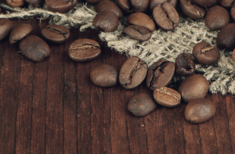 Roasted Coffee Beans — Brown, Natural, Photograph, Wooden Surface, Burlap Fabric