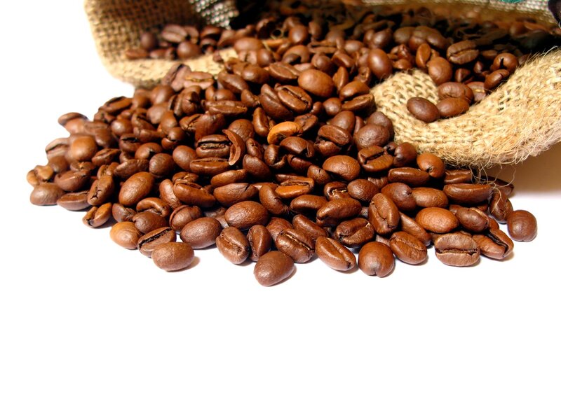 Roasted Coffee Beans — Brown, Neutral, Photograph, Burlap Sack, White Background