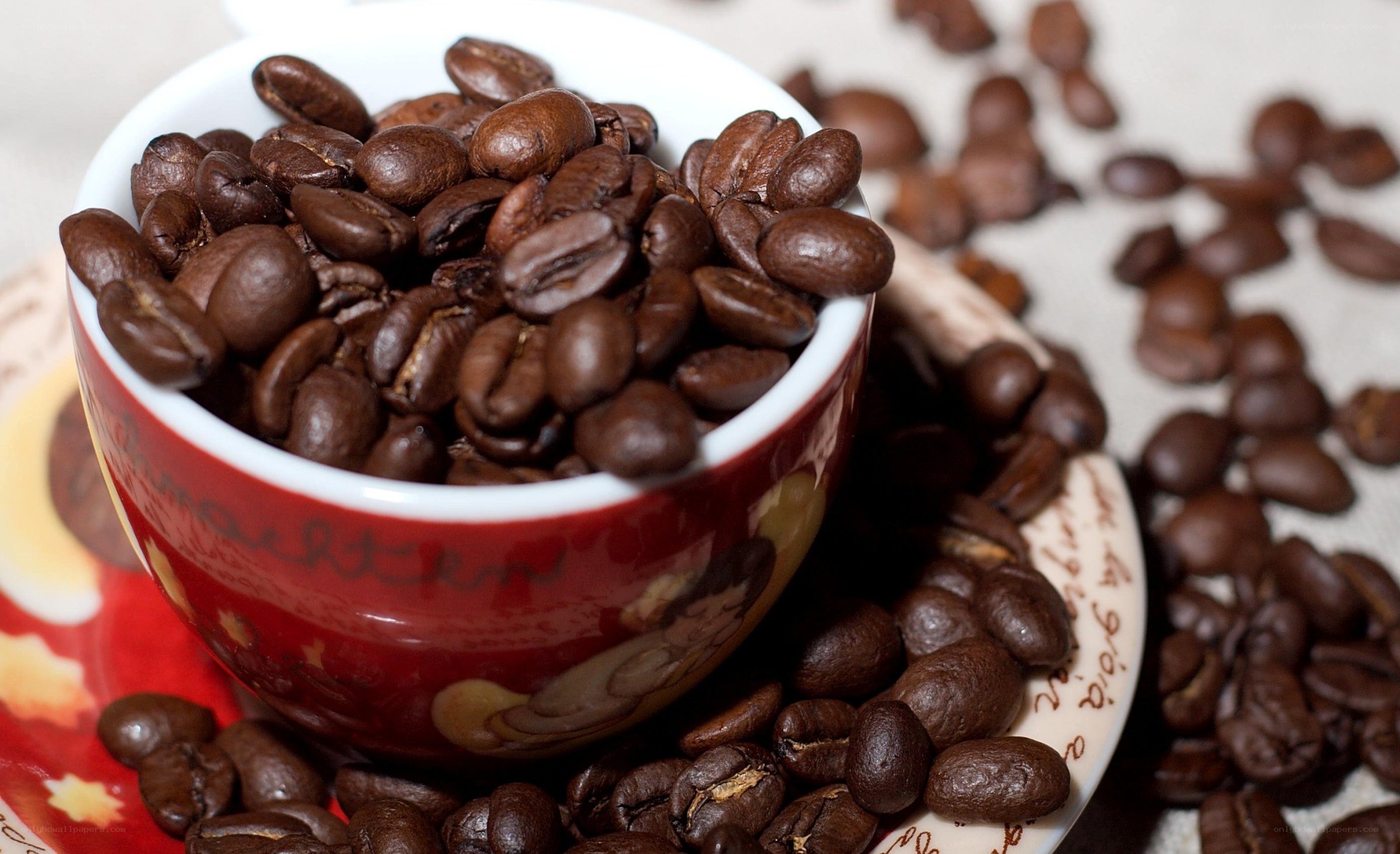 Roasted coffee beans in a cup