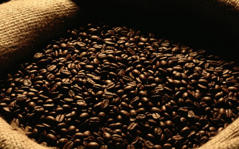 roasted coffee beans in sack