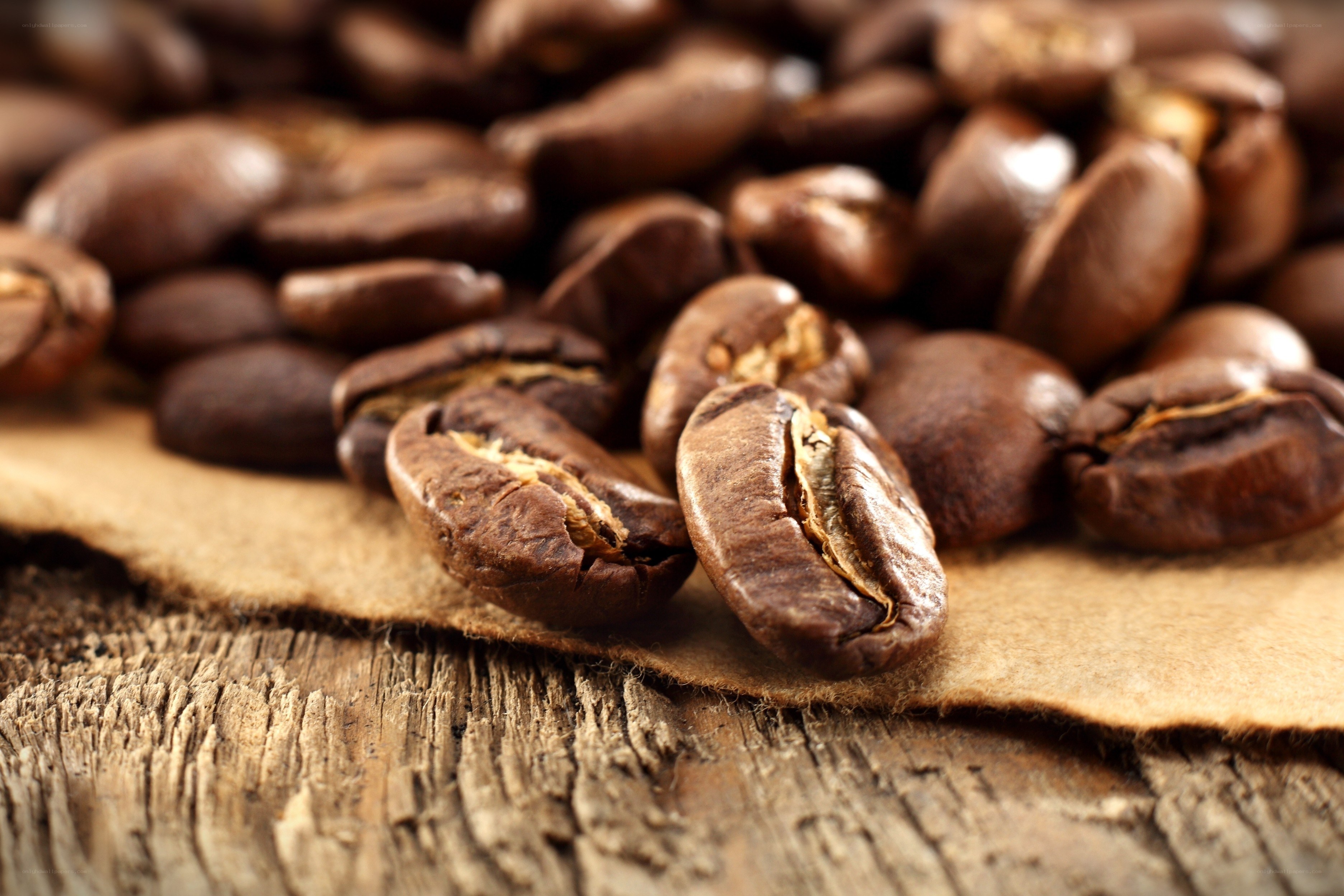 roasted coffee beans on wood